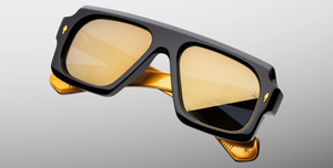 Eckige Jacques Marie Mage Decato | Bunker77 | Sunset Tower - Luxussonnenbrille mit schwarzem Rahmen und grau-goldenen Gläsern