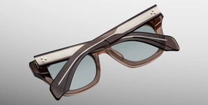 Eckige JMM Dealan Dusty Jade - Luxussonnenbrille in Braun mit grünen Gläsern in limitierter Auflage, handgefertigt in Japan