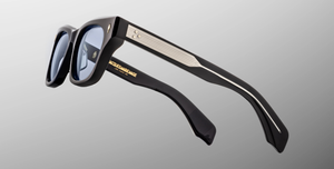 JMM Dealan Obscure - Eckige Luxussonnenbrille in Schwarz mit blauen Gläsern in limitierter Auflage, handgefertigt in Japan