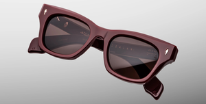 Eckige JMM Dealan Bordeaux Empire - Luxussonnenbrille in Rot mit braunen Gläsern in limitierter Auflage, handgefertigt in Japan