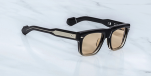 Eckige JMM Mishima Black Fade - Luxussonnenbrille in Schwarz mit gelben Gläsern in limitierter Auflage, handgefertigt in Japan