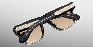 Eckige JMM Mishima Black Fade - Luxussonnenbrille in Schwarz mit gelben Gläsern in limitierter Auflage, handgefertigt in Japan