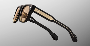 Eckige JMM Mishima Black Fade - Luxussonnenbrille in Schwarz mit gelben Gläsern in limitierter Auflage, handgefertigt in Japan