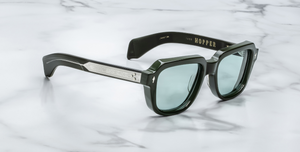 Jacques Marie Mage Taos Evergreen Eckige Luxussonnebrille mit grünem Rahmen und grünen Gläsern