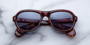 Jacques Marie Mage Richard Breccia Luxussonnenbrille mit braunem Rahmen und blauen Gläsern