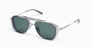 Akoni Spitzer Brushed Shiny Palladium - Luxus-Sonnenbrille aus Japan in Silber mit grünen Gläsern