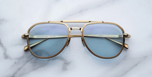 Jacques Marie Mage Commander Ciel Luxus-Sonnenbrille – handgefertigt in Japan mit goldener Fassung und blauen Gläsern