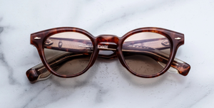 Jacques Marie Mage Clemens Honeycomb - Luxussonnenbrille, handgemacht in Japan mit braunem Bügel und braunen Gläsern