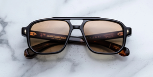 Jacques Marie Mage Evans Noir 15 - Luxussonnenbrille in Schwarz mit braunen Gläsern, handgefertigt in Japan