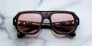 Rechteckige Jacques Marie Mage - Genetic Space Child | Bunker77 | Agar - Luxussonnenbrille mit braunem Rahmen und roten Gläsern