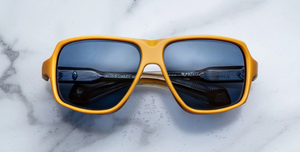 Jacques Marie Mage Skeleton Bay | Bunker77 | Talbot - Luxussonnenbrille mit gelbem Rahmen und blauen Gläsern