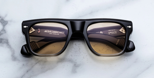 Eckige JMM Mishima Black Fade - Luxussonnenbrille in Schwarz mit gelben Gläsern in limitierter Auflage, handgefertigt in Japan