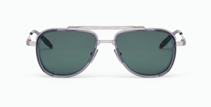 Akoni Spitzer Brushed Shiny Palladium - Luxus-Sonnenbrille aus Japan in Silber mit grünen Gläsern