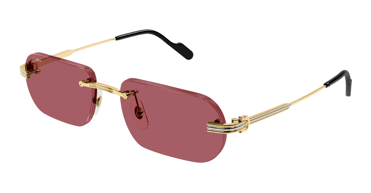 Cartier CT0577S 004 Luxury frameless sunglasses in gold with red