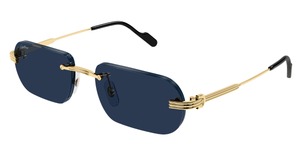 Cartier CT0577S 003 Rahmenlose Luxus-Sonnebrille in Gold mit blauen Gläsern