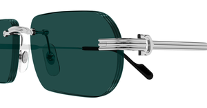 Cartier CT0577S 002 Rahmenlose Luxus-Sonnebrille in Silber mit grünen Gläsern