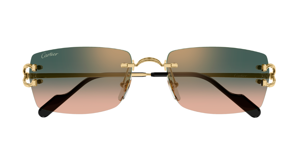 Cartier CT0550S 009 Luxury frameless sunglasses in gold with green
