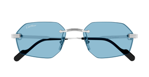 Cartier CT0616S | 005 Rahmenlose Luxus-Sonnebrille in Silber mit blauen Gläsern