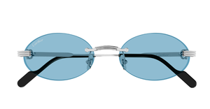 Cartier CT0615S | 004 Rahmenlose Luxus-Sonnebrille in Silber mit blauen Gläsern