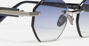 John Dalia Timothy C529 - Luxussonnenbrille in Silber mit blauen Gläsern