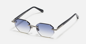 John Dalia Timothy C529 - Luxussonnenbrille in Silber mit blauen Gläsern