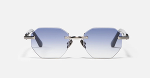 John Dalia Timothy C529 - Luxussonnenbrille in Silber mit blauen Gläsern