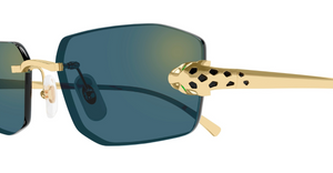Cartier CT0474S | 003 Eckige Luxussonnenbrille mit goldenem Rahmen und grünen Gläsern