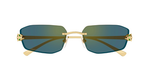 Cartier CT0474S | 003 Eckige Luxussonnenbrille mit goldenem Rahmen und grünen Gläsern