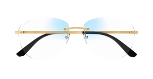 Cartier CT0254S 001 Rahmenlose Luxus-Sonnebrille in Gold mit blauen verspiegelten Gläsern