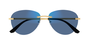 Cartier CT0254S 001 Rahmenlose Luxus-Sonnebrille in Gold mit blauen verspiegelten Gläsern