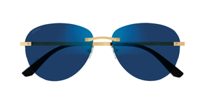 Cartier CT0254S 001 Rahmenlose Luxus-Sonnebrille in Gold mit blauen verspiegelten Gläsern