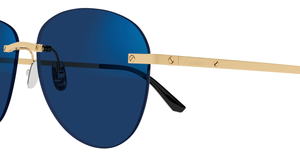 Cartier CT0254S 001 Rahmenlose Luxus-Sonnebrille in Gold mit blauen verspiegelten Gläsern