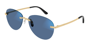 Cartier CT0254S 001 Rahmenlose Luxus-Sonnebrille in Gold mit blauen verspiegelten Gläsern