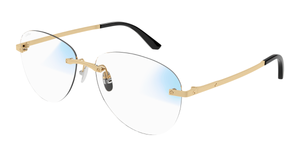 Cartier CT0254S 001 Rahmenlose Luxus-Sonnebrille in Gold mit blauen verspiegelten Gläsern