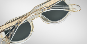 Jacques Marie Mage Petrus Brut - Luxussonnenbrille, handgemacht in Japan mit transparentem Bügel und grünen Gläsern