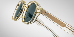 Jacques Marie Mage Petrus Brut - Luxussonnenbrille, handgemacht in Japan mit transparentem Bügel und grünen Gläsern
