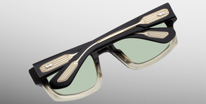 Jacques Marie Mage - Muhammed Ali Kollektion - Eckige Louisville Black Fade Sonnenbrille in Schwarz und Beige - limitierte, handgefertigte Luxusbrille aus Japan