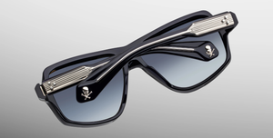 Eckige Jacques Marie Mage Skeleton Bay | Bunker77 | Regal - Luxussonnenbrille mit blauem Rahmen und blauen Gläsern