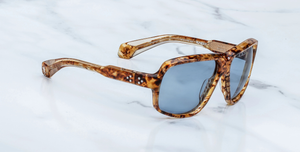 Eckige Jacques Marie Mage Skeleton Bay | Bunker77 | Cairo - Luxussonnenbrille mit braunem Rahmen und blauen Gläsern