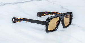 Eckige Jacques Marie Mage Decato | Bunker77 | Noir - Luxussonnenbrille mit schwarzem Rahmen und braunen Gläsern
