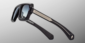 Eckige Jacques Marie Mage Decato | Bunker77 | Regal - Luxussonnenbrille mit schwarzem Rahmen und blauen Gläsern