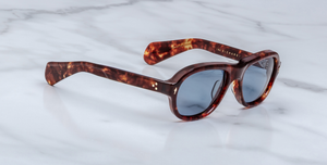 Jacques Marie Mage Richard Breccia Luxussonnenbrille mit braunem Rahmen und blauen Gläsern