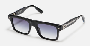 John Dalia P18 | C605 - Luxussonnenbrille mit silbernem Rahmen und blauen Gläsern.