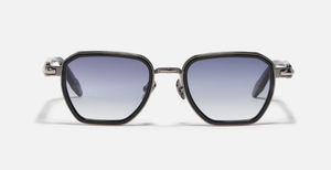 John Dalia Richy | C420 - Luxussonnenbrille mit goldenem Rahmen und grauen Gläsern und eckigen Gläsern aus Acetat und Titan
