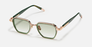John Dalia Richy | C432 - Luxussonnenbrille mit roségoldenem Rahmen und grünen Gläsern, eckigen Gläsern aus Titan&Acetat