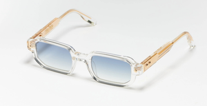 John Dalia P19 | C190 - Luxussonnenbrille mit transparentem Rahmen und blauen Gläsern. Eckig und aus Acetat