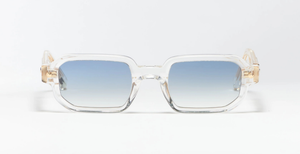 John Dalia P19 | C190 - Luxussonnenbrille mit transparentem Rahmen und blauen Gläsern. Eckig und aus Acetat