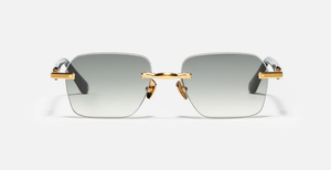 John Dalia Dwayne C506, Eckig und aus Stahl. Goldene Rahmen und grünen Gläser