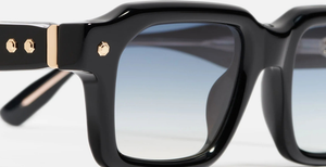 John Dalia P19 | C101 - Luxussonnenbrille mit schwarzem Rahmen und blauen Gläsern.