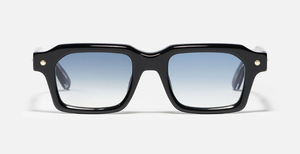 John Dalia P19 | C101 - Luxussonnenbrille mit schwarzem Rahmen und blauen Gläsern.